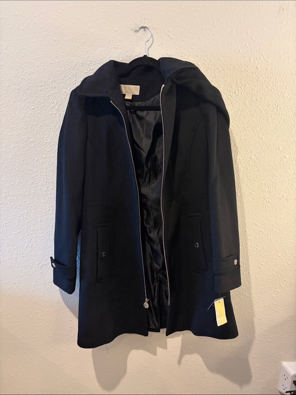 MICHAEL Michael Kors Black Hooded Wool-Blend Pea Coat